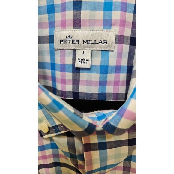 Peter Millar Blue and Pink Plaid Button Down Shirt - Picture 2 of 9